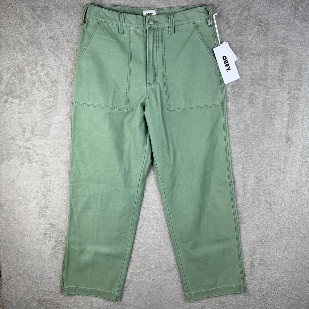 Obey Bigwig Baggy Utility Carpenter Pants Mens 31 Green Hammer Loop Workwear